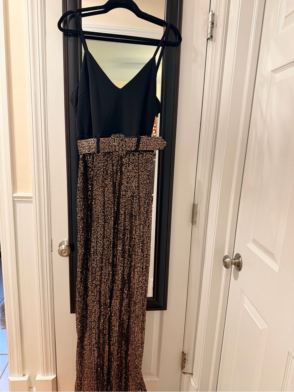 Fashion Nova Black & Gold Sequin Jumpsuit